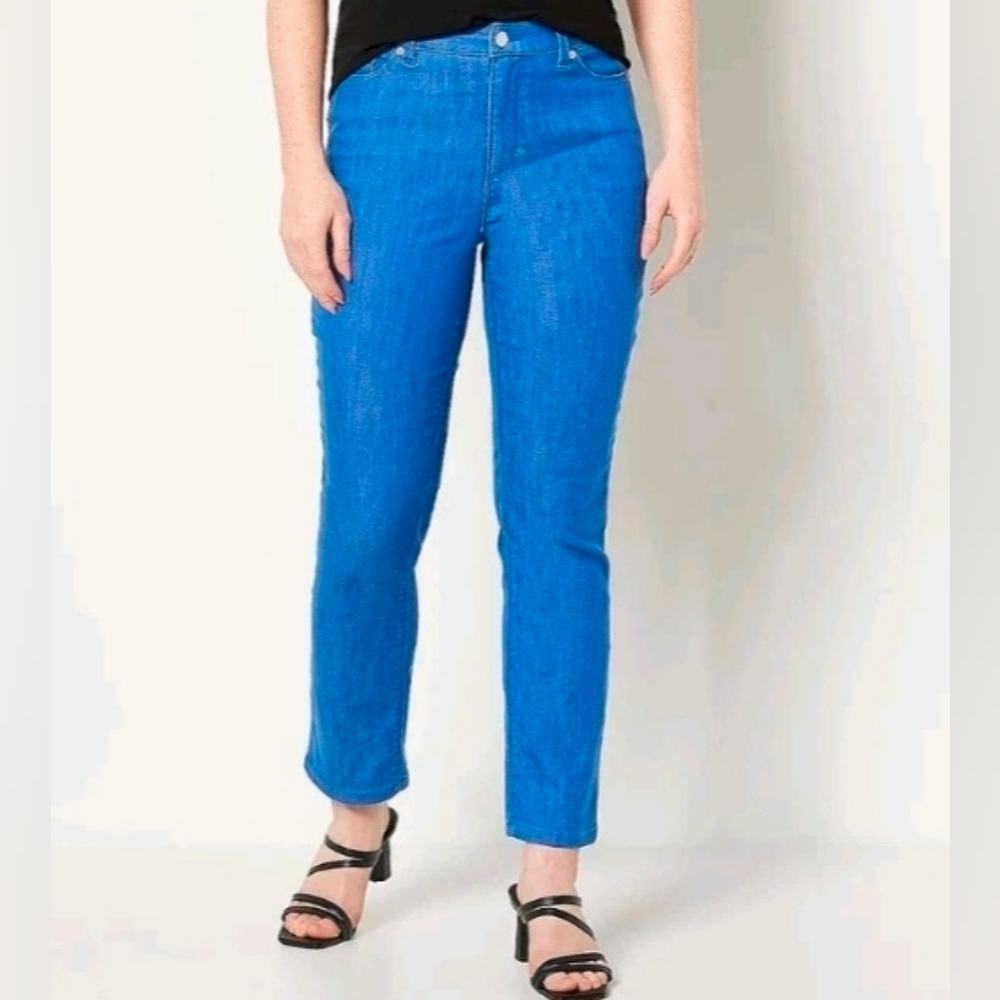 Susan Graver Vibrant Blue Straight Leg Repreve Jeans. 18w